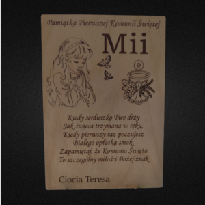 13 Pamiątka Pierwszej Komunii Świętej dla dziewczynki – personalizowana kartka ze stojakiem, 14x20 cm